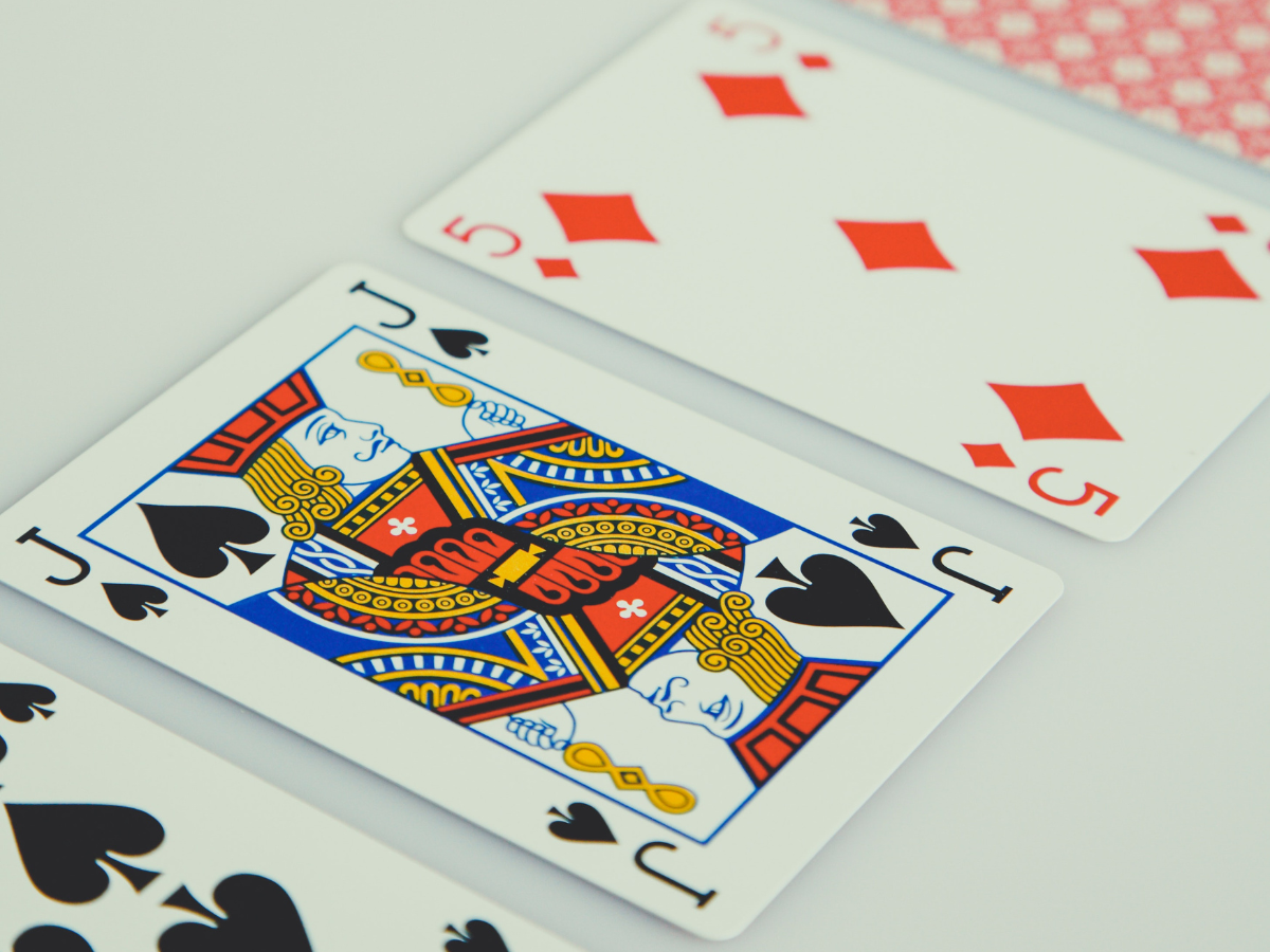 Playing cards in a line