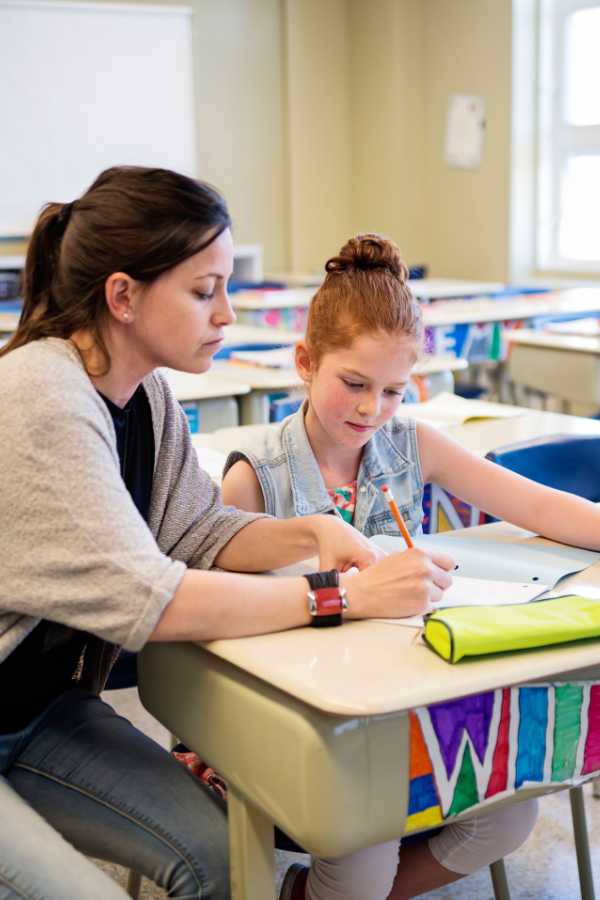 Teacher helps student with test