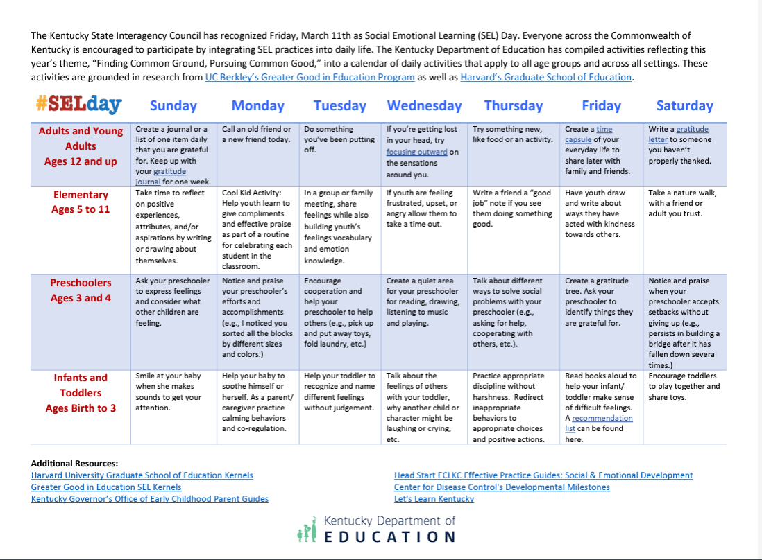 SEL Activity Calendar