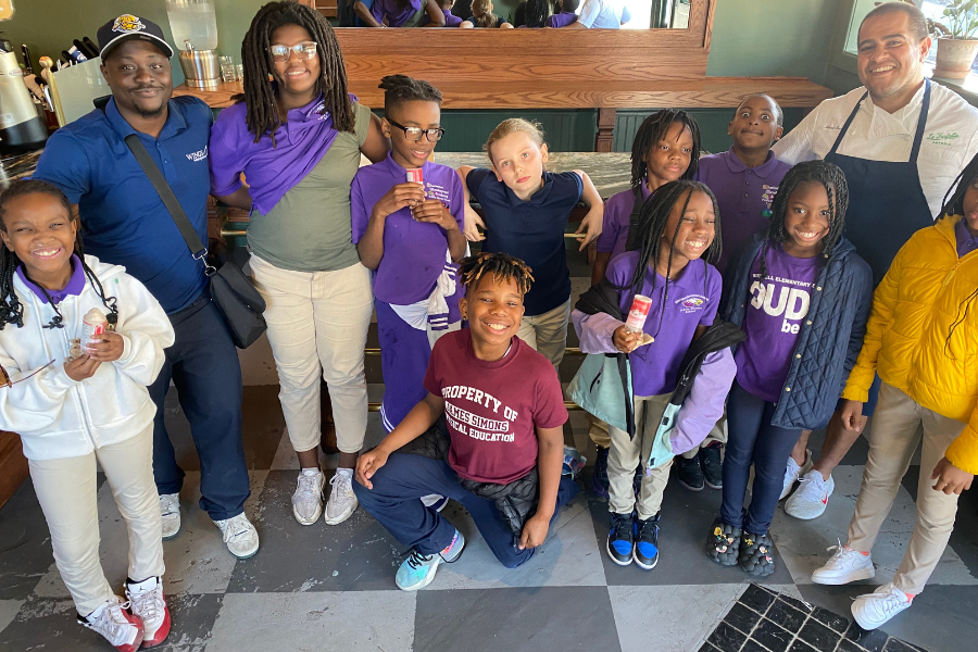 Group photo of kids and Chef