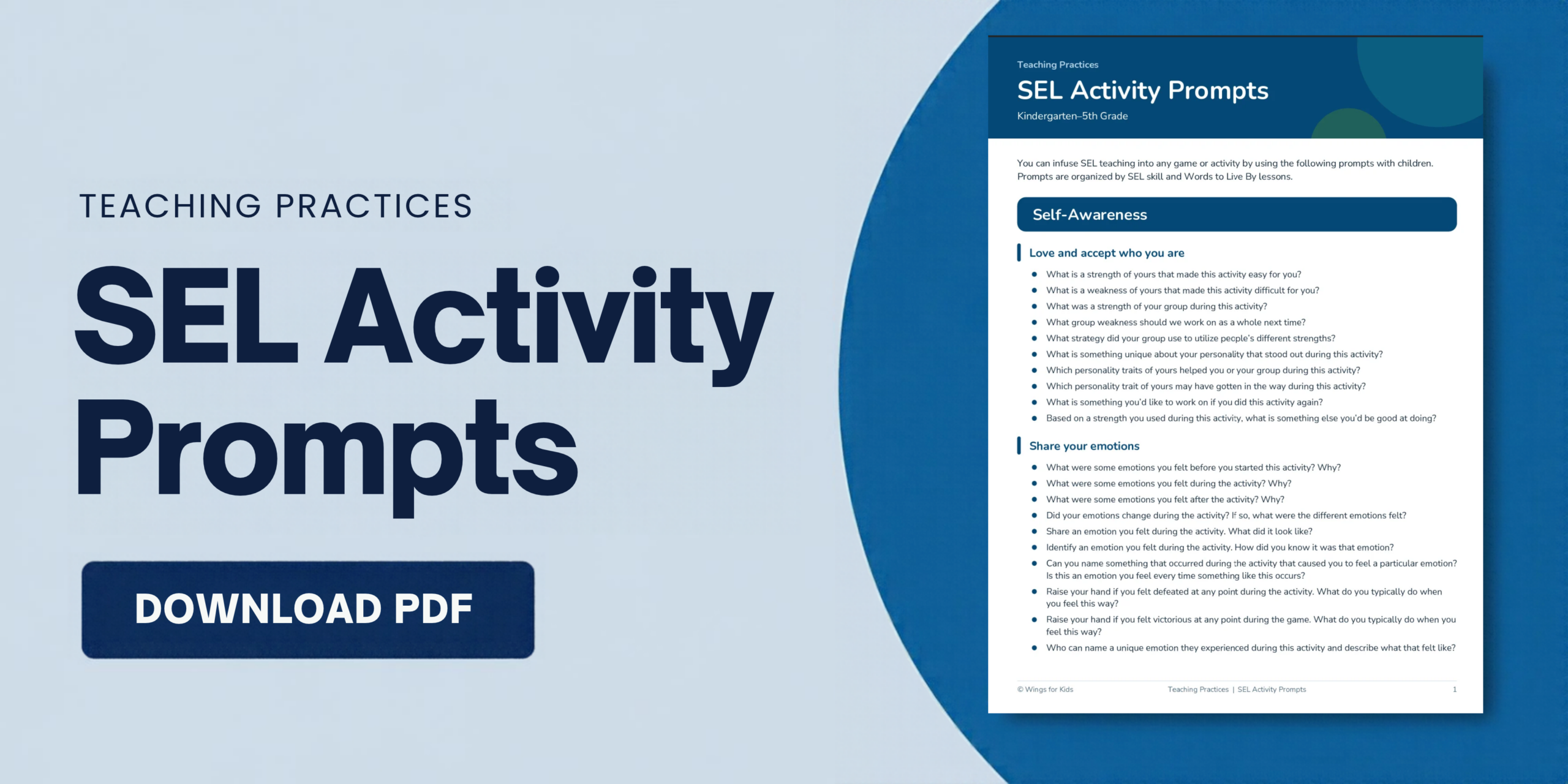 SEL Activity Prompts web banner Click the image button to download pdf